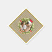 写真パーソナライズされたフレームとクリスマスリースN スタンダードカクテルナプキン (角)