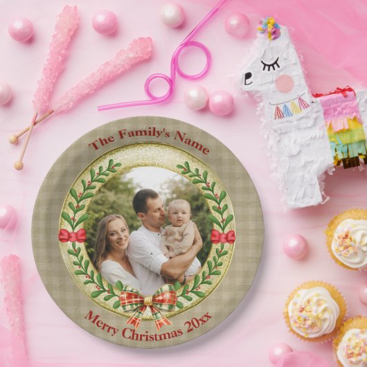 写真パーソナライズされたフレーム及びクリスマスリースP ペーパープレート (パーティー)