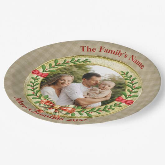 写真パーソナライズされたフレーム及びクリスマスリースP ペーパープレート (アングル)