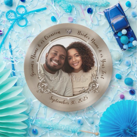 写真パーソナライズされたプレート。結婚s、ウェディングシャワー ペーパープレート (パーティー)