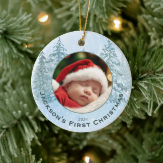 写真パーソナライズされたベビーの初めてのクリスマス セラミックオーナメント