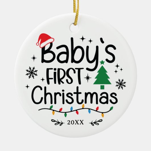 写真パーソナライズされたベビーの初めてのクリスマス セラミックオーナメント (正面)