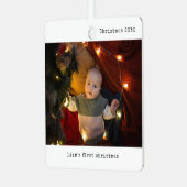 写真パーソナライズされたベビーの初めてのクリスマス メタルオーナメント (正面左)