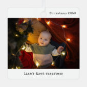 写真パーソナライズされたベビーの初めてのクリスマス メタルオーナメント (正面)