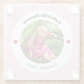 写真パーソナライズされたベビーピンクホワイトサークルハート ガラスコースター (裏面)