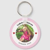 写真パーソナライズされたベビーピンクホワイトサークルハート キーホルダー (裏面)
