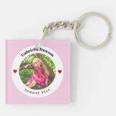 写真パーソナライズされたベビーピンクホワイトサークルハート キーホルダー (裏面)