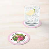 写真パーソナライズされたベビーピンクホワイトサークルハート ラウンドペーパーコースター (インサイチュ)