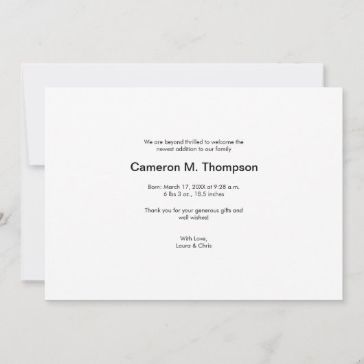写真パーソナライズされたベビーモダン誕生発表 案内状 (裏面)