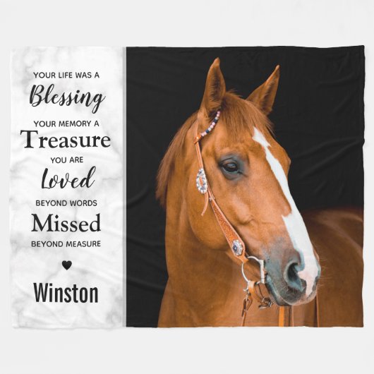 写真パーソナライズされたペットロス馬記念碑 フリースブランケット (正面(横))