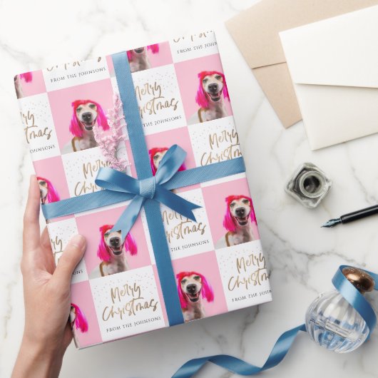 写真パーソナライズされたペット犬メリークリスマス ラッピングペーパー (ギフト)