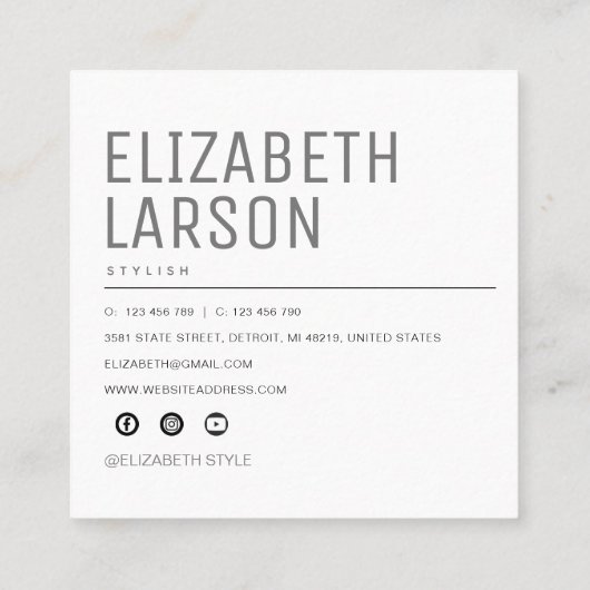 写真パーソナライズされたミニマモダンリスト広場 スクエア名刺 (裏面)