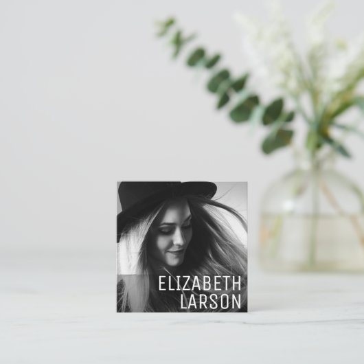 写真パーソナライズされたミニマモダンリスト広場 スクエア名刺 (スタンド正面)