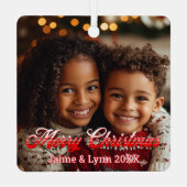 写真パーソナライズされたメリークリスマスの名前と日付 メタルオーナメント (裏面)