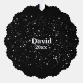 写真パーソナライズされたメリークリスマスハッピーニューイヤー オーナメントカード (裏面)