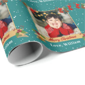 写真パーソナライズされたメリークリスマスホリデーグリーン ラッピングペーパー (ロールコーナー)