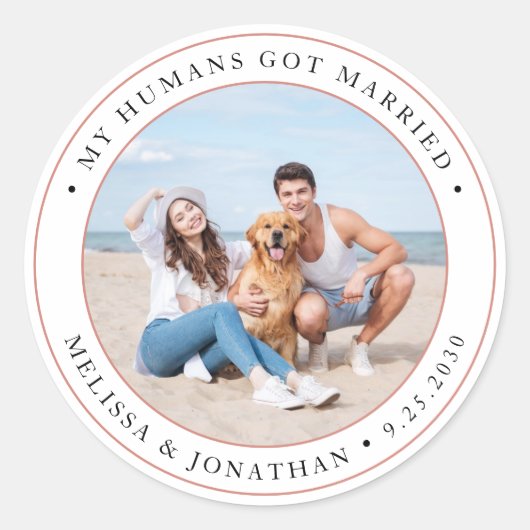 写真パーソナライズされたモダンたった今結婚しました結婚の ラウンドシール (正面)