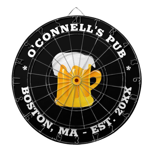 写真パーソナライズされたロゴ名est date sign black ダーツボード (正面)