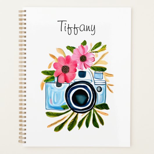 写真パーソナライズされたヴィンテージカメラ花 プランナー手帳 (正面)