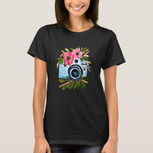 写真パーソナライズされたヴィンテージカメラ花 Tシャツ