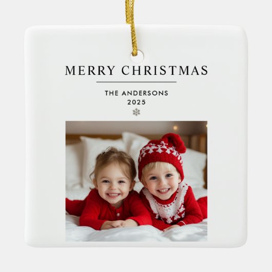 「写真パーソナライズされた付きのメリー・クリスマスオーナメント セラミックオーナメント (正面)