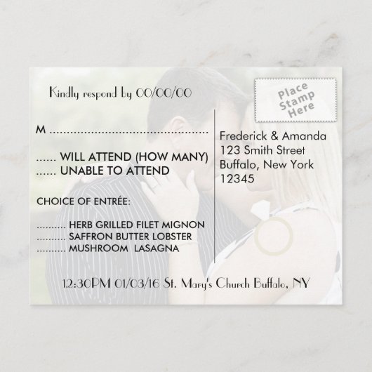 写真パーソナライズされた付きウェディングRSVP インビテーションポストカード (裏面)