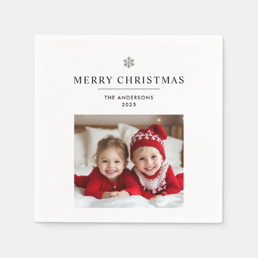 「写真パーソナライズされた付きクリスマスのメリーギフト スタンダードカクテルナプキン (正面)