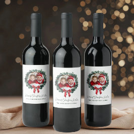 写真パーソナライズされた付きクリスマスリースラベル ワインラベル