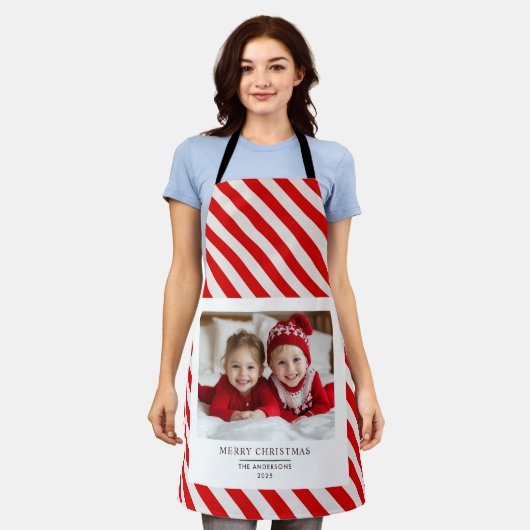 「写真パーソナライズされた付きメリークリスマスエプロン エプロン (着用した状態)