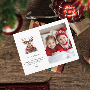 写真パーソナライズされた付き鹿クリスマスカード ポストカード