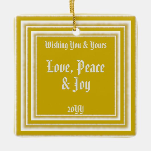 写真パーソナライズされた休日の希望、ヴィンテージ金ゴールド セラミックオーナメント (正面)