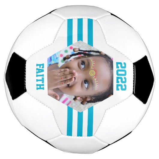 写真パーソナライズされた保存ティール（緑がかった色）ストライプ サッカーボール (回転)