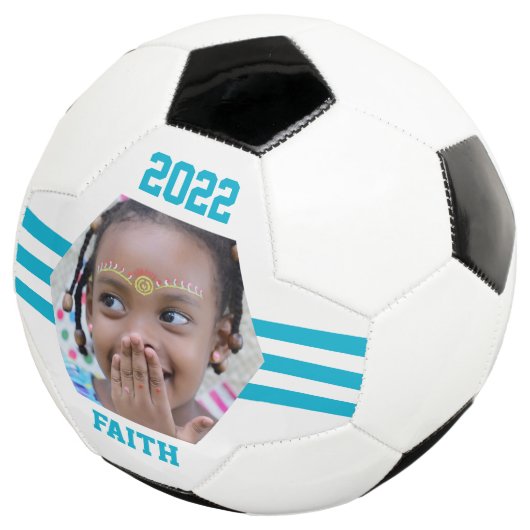 写真パーソナライズされた保存ティール（緑がかった色）ストライプ サッカーボール (3/4)