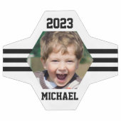 写真パーソナライズされた保存ブラックストライプ サッカーボール (フラット)