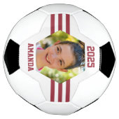 写真パーソナライズされた保存深い赤ストライプ サッカーボール (回転)