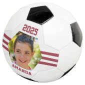 写真パーソナライズされた保存深い赤ストライプ サッカーボール (3/4)