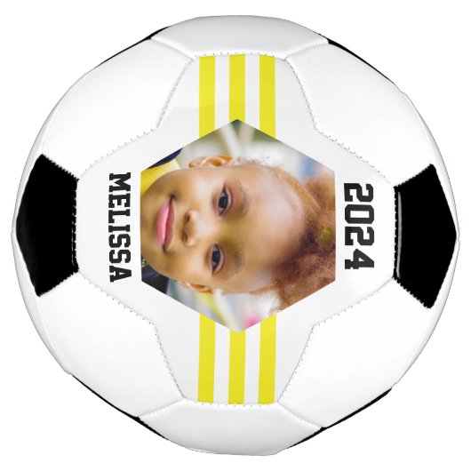 写真パーソナライズされた保存黄色のストライプ サッカーボール (回転)