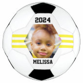 写真パーソナライズされた保存黄色のストライプ サッカーボール (正面)