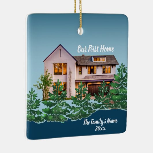 写真パーソナライズされた初のホームクリスマス セラミックオーナメント (右)