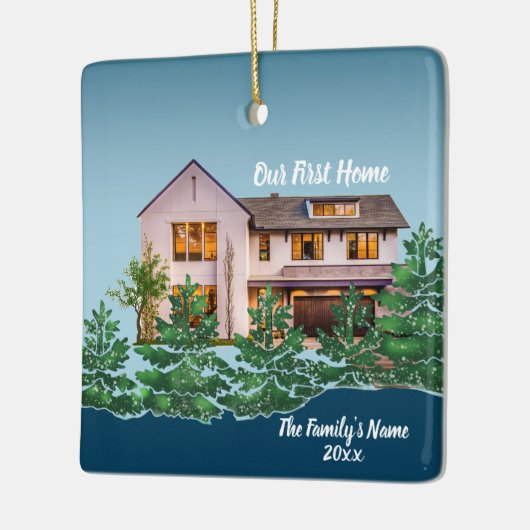 写真パーソナライズされた初のホームクリスマス セラミックオーナメント (左)