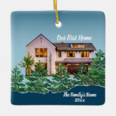 写真パーソナライズされた初のホームクリスマス セラミックオーナメント (正面)