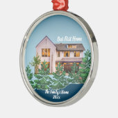 写真パーソナライズされた初のホームクリスマス メタルオーナメント (左)