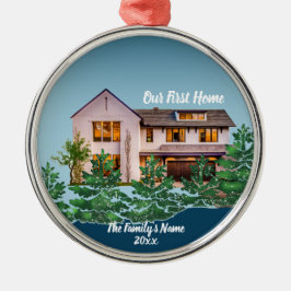 写真パーソナライズされた初のホームクリスマス メタルオーナメント