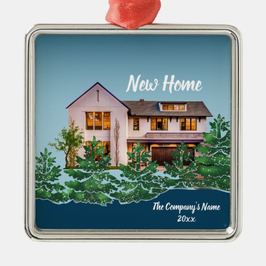 写真パーソナライズされた初のホームクリスマス メタルオーナメント (正面)