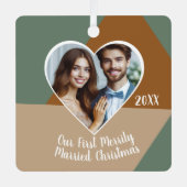 写真パーソナライズされた初のメリーリークリスマス メタルオーナメント (正面)