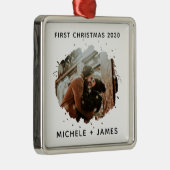 写真パーソナライズされた初めてのクリスマスカスタム メタルオーナメント (右)