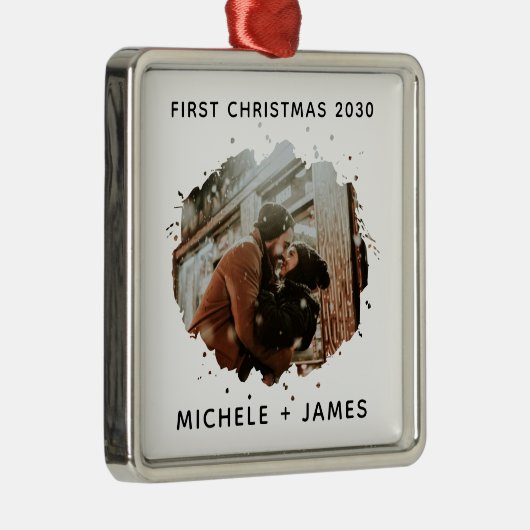 写真パーソナライズされた初めてのクリスマスカスタム メタルオーナメント (右)