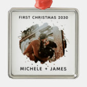 写真パーソナライズされた初めてのクリスマスカスタム メタルオーナメント (正面)