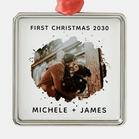 写真パーソナライズされた初めてのクリスマスカスタム メタルオーナメント (正面)