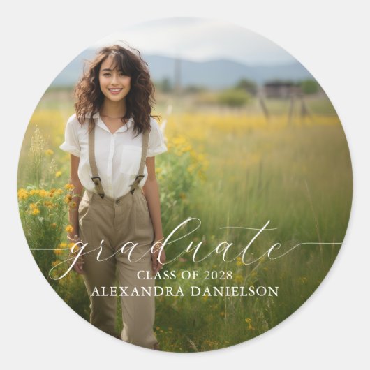 写真パーソナライズされた卒業シール ラウンドシール (正面)